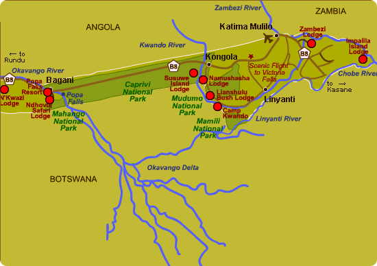 Karte der Caprivi-Region