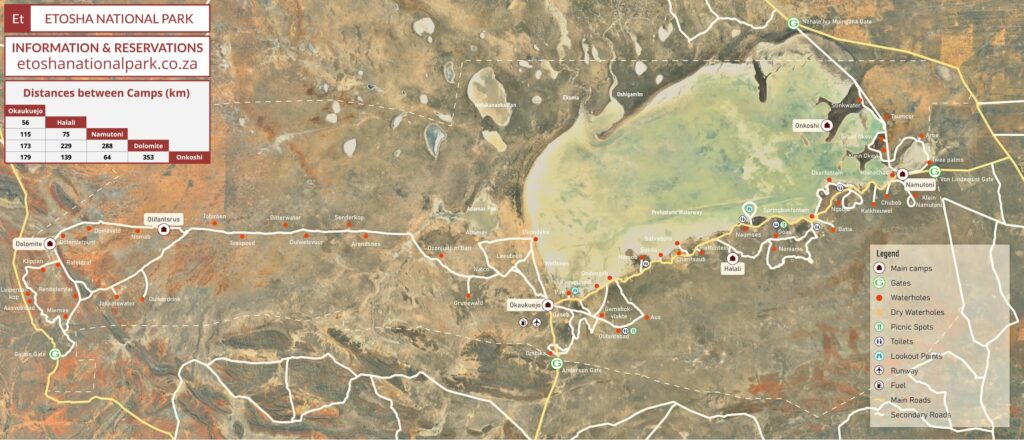 Detaillierte Karte des Etosha-Nationalparks zum Herunterladen